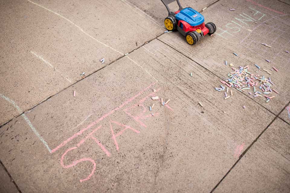 Sidewalk chalk marks out family racetrack at East Grand Rapids family home