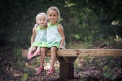 Sisters pose on a bench for a Grand Rapids child portrait
